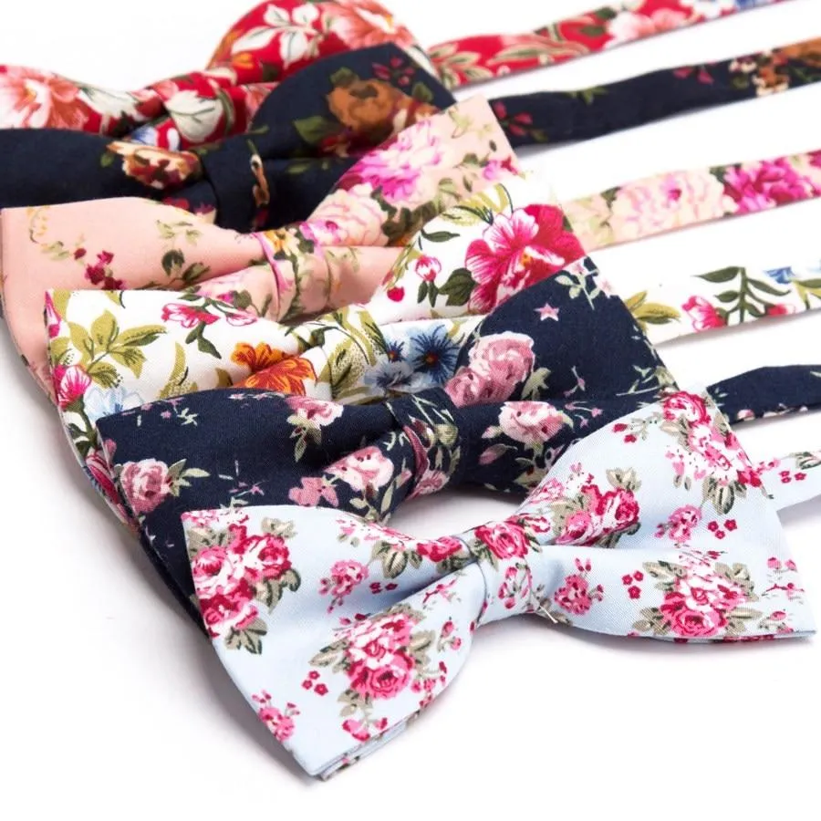Flowered Cotton Bow Tie Pre-Tied