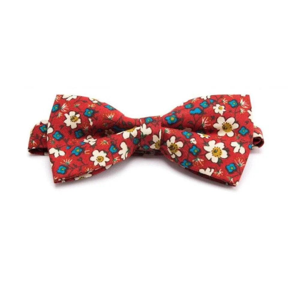 Flowered Cotton Bow Tie Pre-Tied
