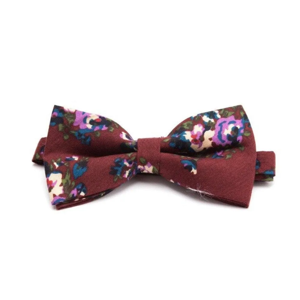 Flowered Cotton Bow Tie Pre-Tied