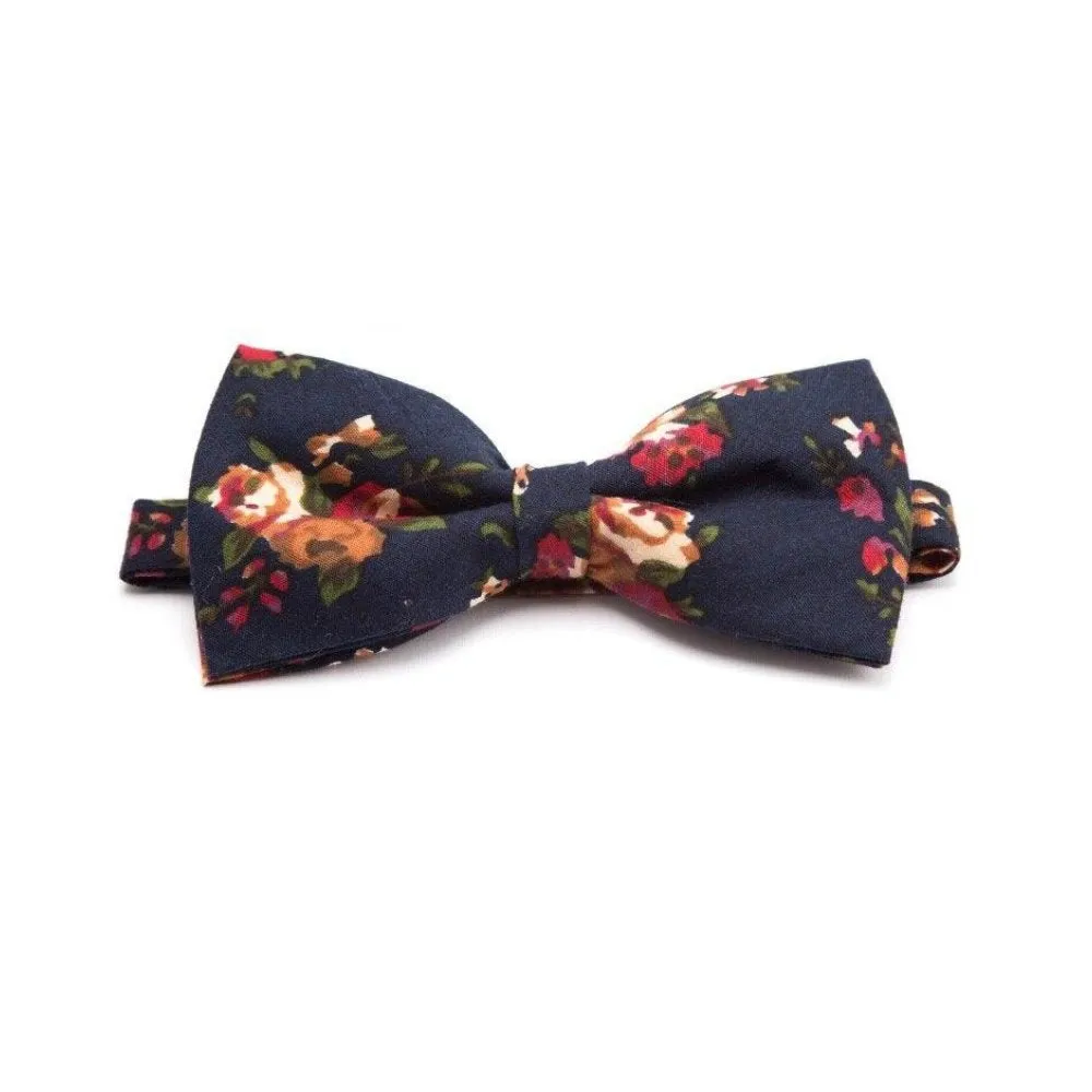 Flowered Cotton Bow Tie Pre-Tied