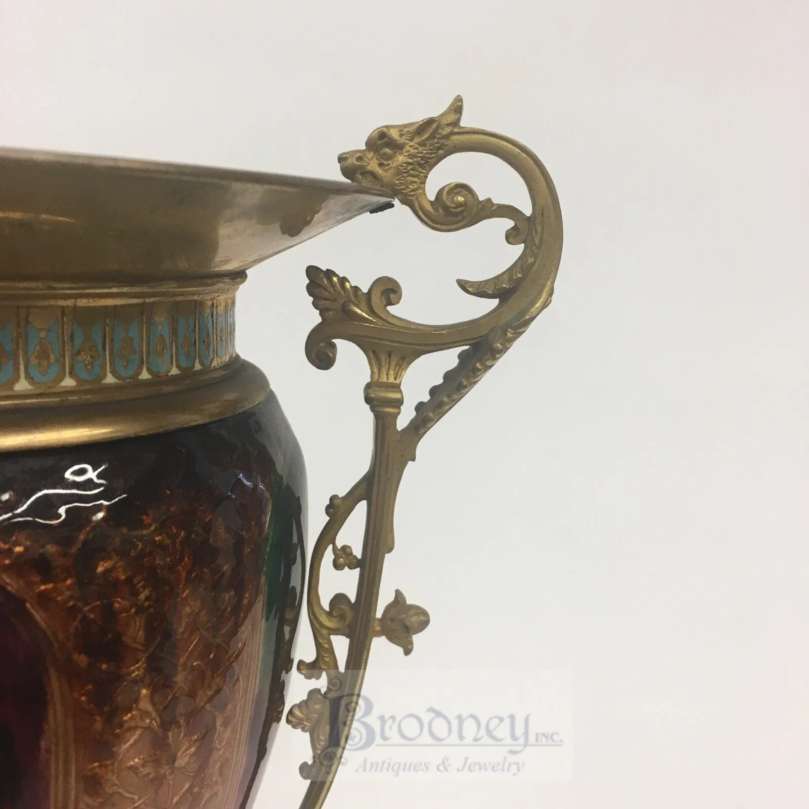 French Enamel on Copper Vase with Champlevé details