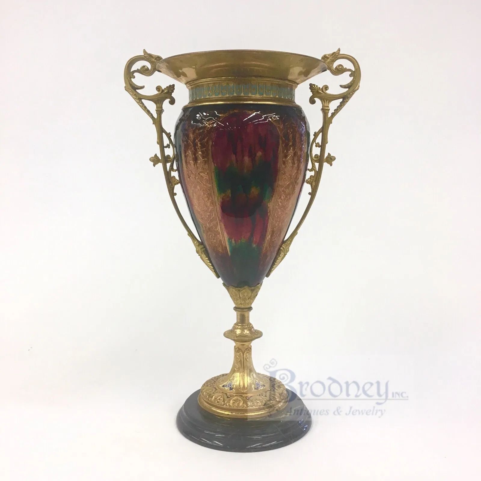 French Enamel on Copper Vase with Champlevé details