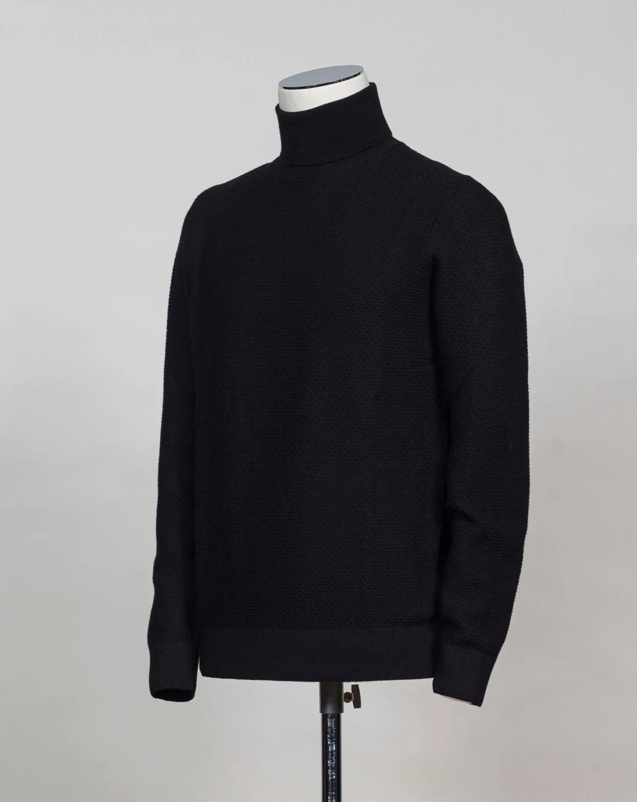 Gran Sasso Merino Honey Comb Roll Neck / Black