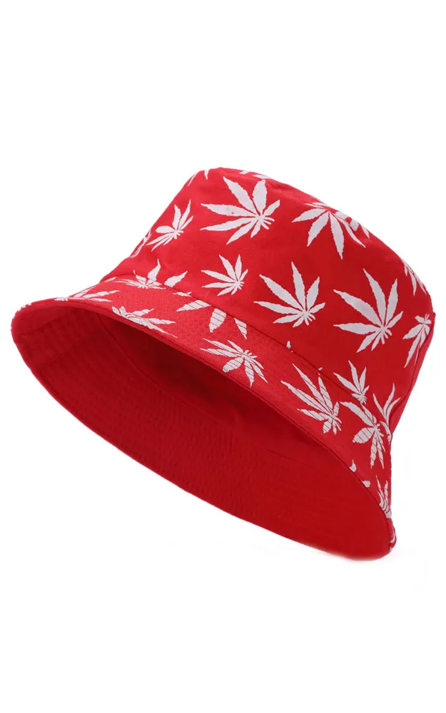JH857 Reversible Leaves Print Cotton Bucket Hat