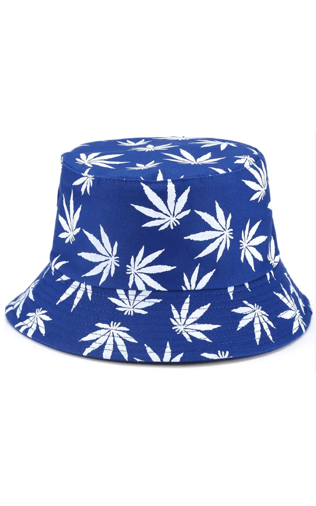 JH857 Reversible Leaves Print Cotton Bucket Hat