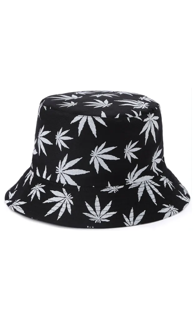 JH857 Reversible Leaves Print Cotton Bucket Hat