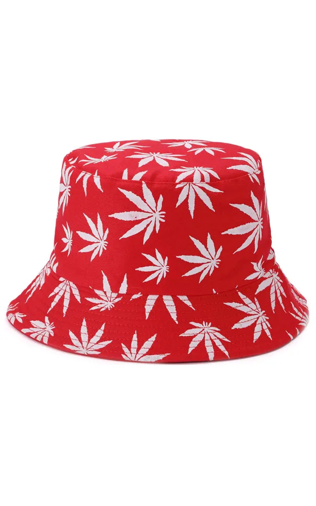JH857 Reversible Leaves Print Cotton Bucket Hat