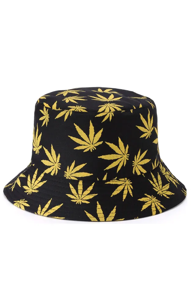 JH857 Reversible Leaves Print Cotton Bucket Hat