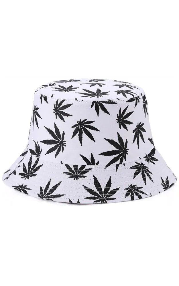 JH857 Reversible Leaves Print Cotton Bucket Hat