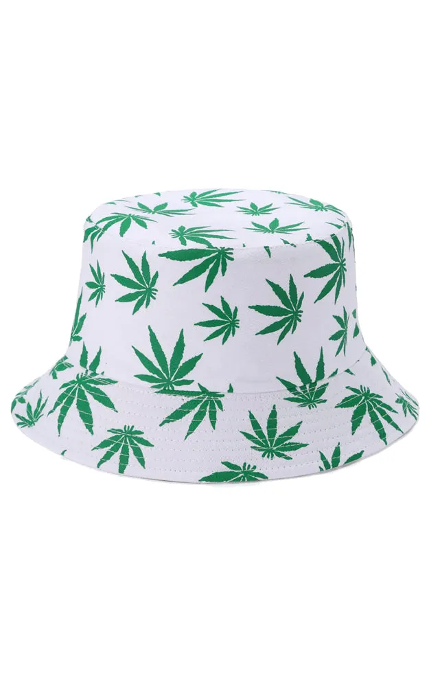 JH857 Reversible Leaves Print Cotton Bucket Hat
