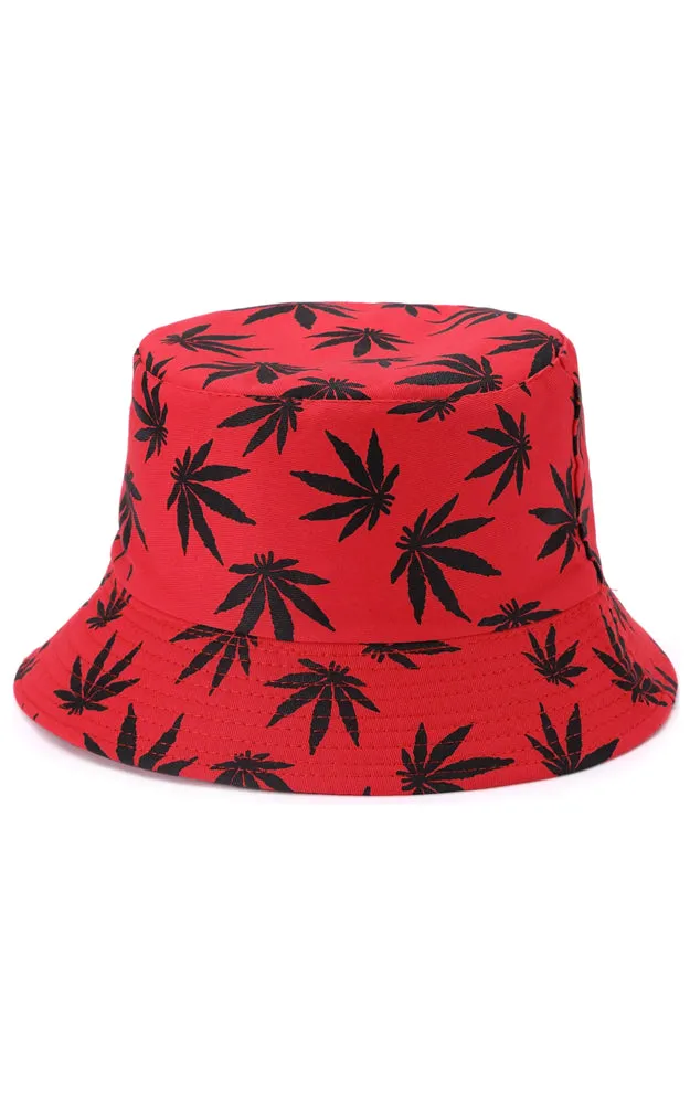 JH857 Reversible Leaves Print Cotton Bucket Hat
