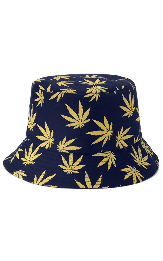 JH857 Reversible Leaves Print Cotton Bucket Hat