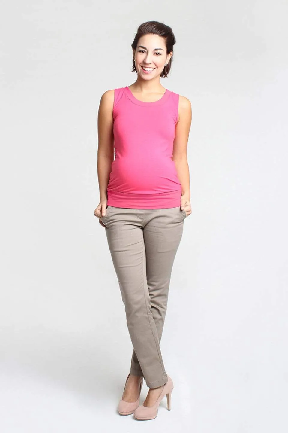 Knitted Sleeveless Casey Contrast Bamboo Maternity Top Pink