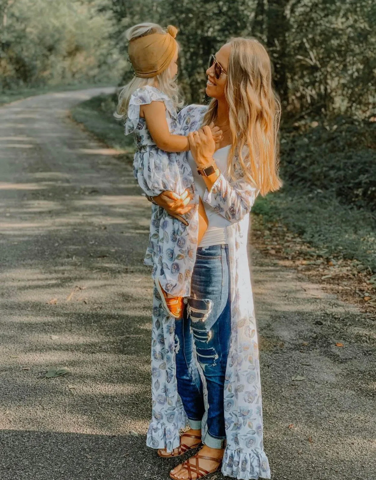 Ladies Country Blue Floral Chiffon Maxi Duster
