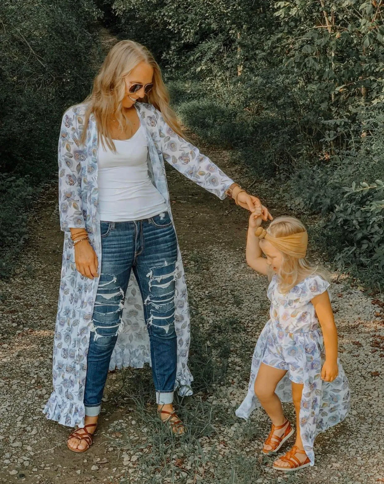 Ladies Country Blue Floral Chiffon Maxi Duster
