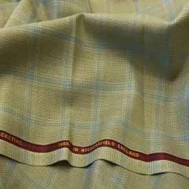 Light Sage Green With Blue Overcheck Onyx Super 100's Luxury Jacketing And Suiting's