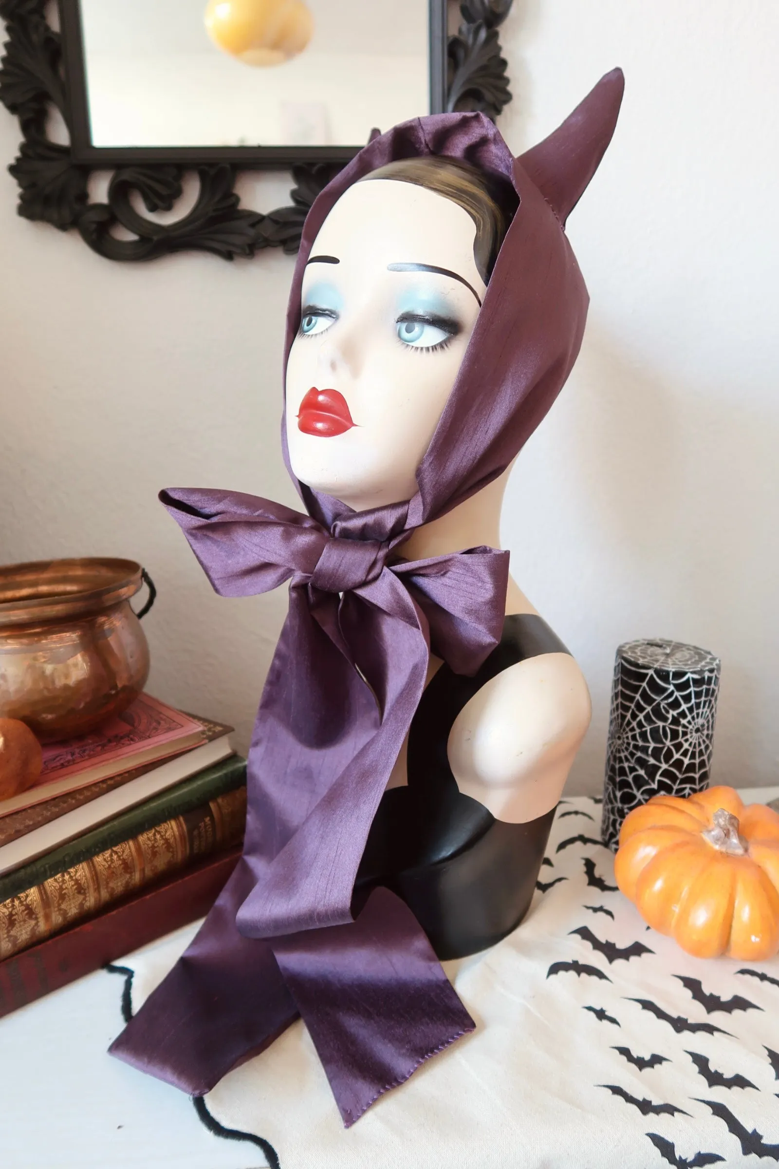 ‘Little Devil’ Vintage Headband in Upcycled Purple Fabric