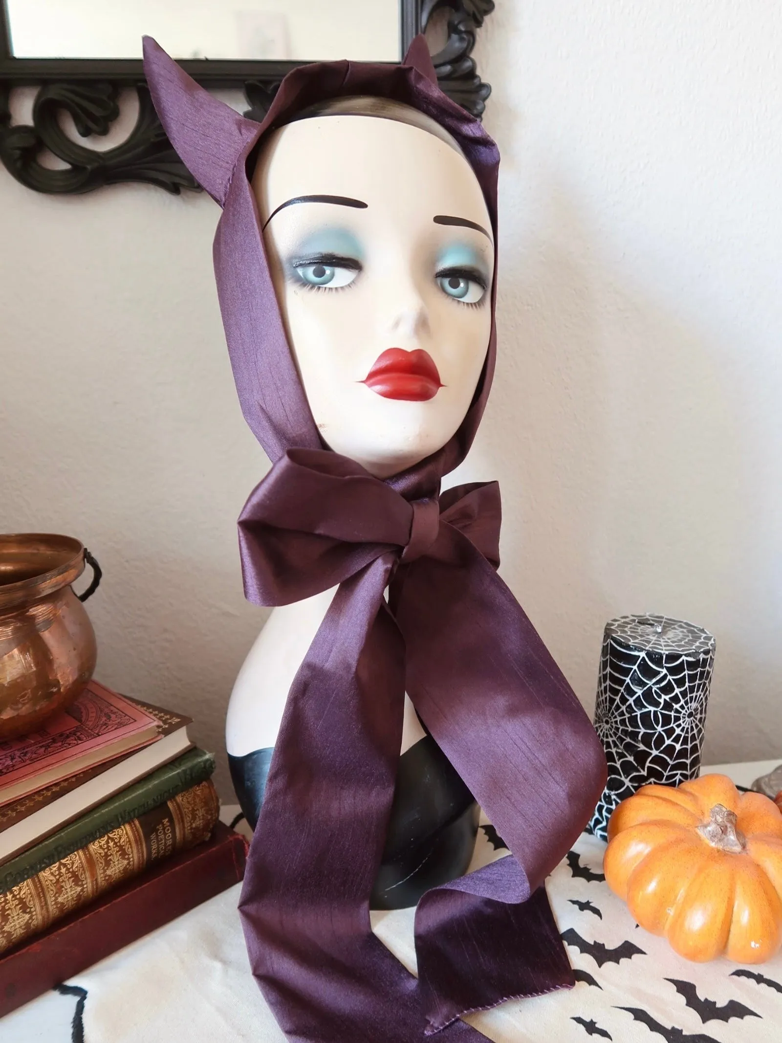 ‘Little Devil’ Vintage Headband in Upcycled Purple Fabric