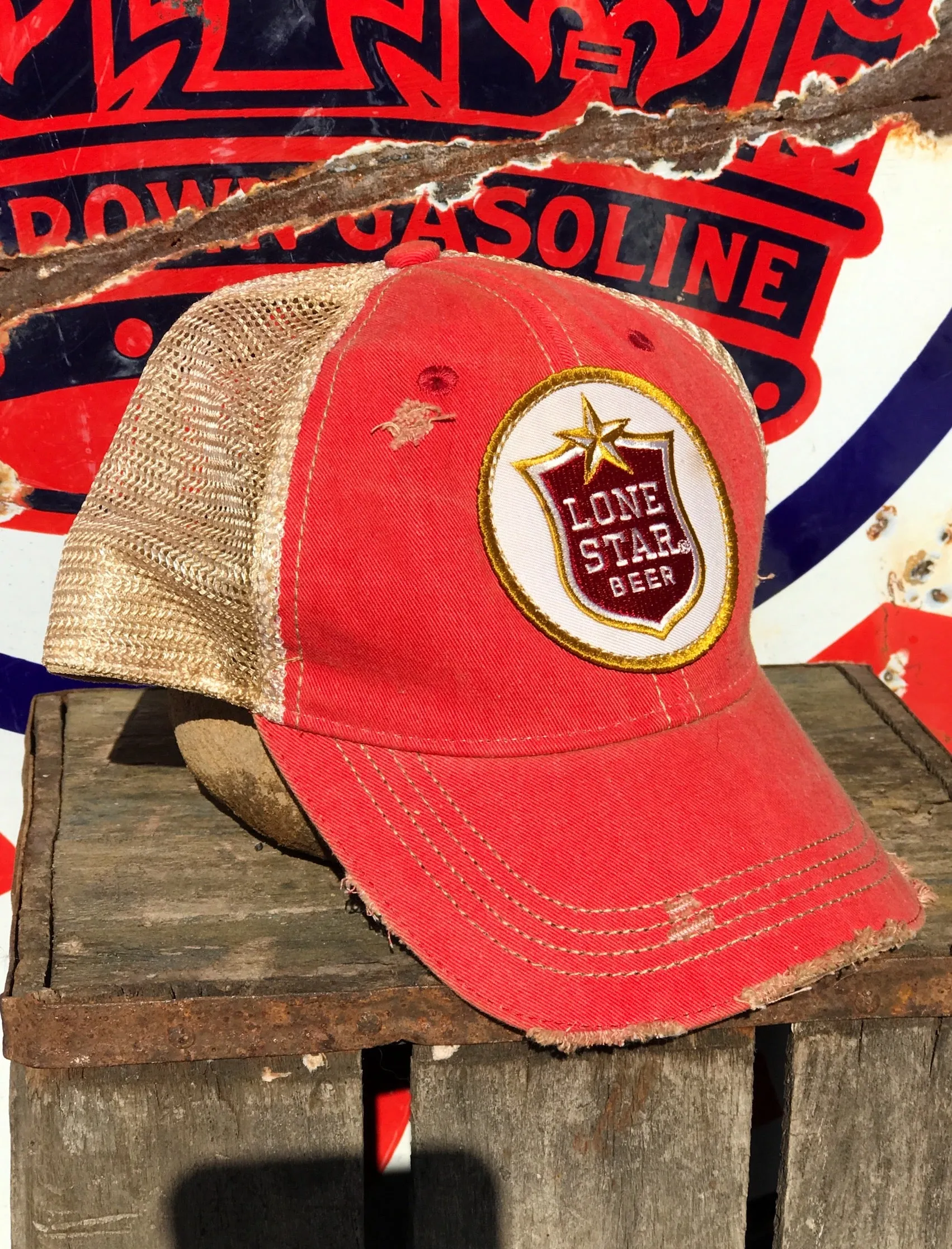 Lone Star Beer Red Logo Hat- Distressed Red Snapback
