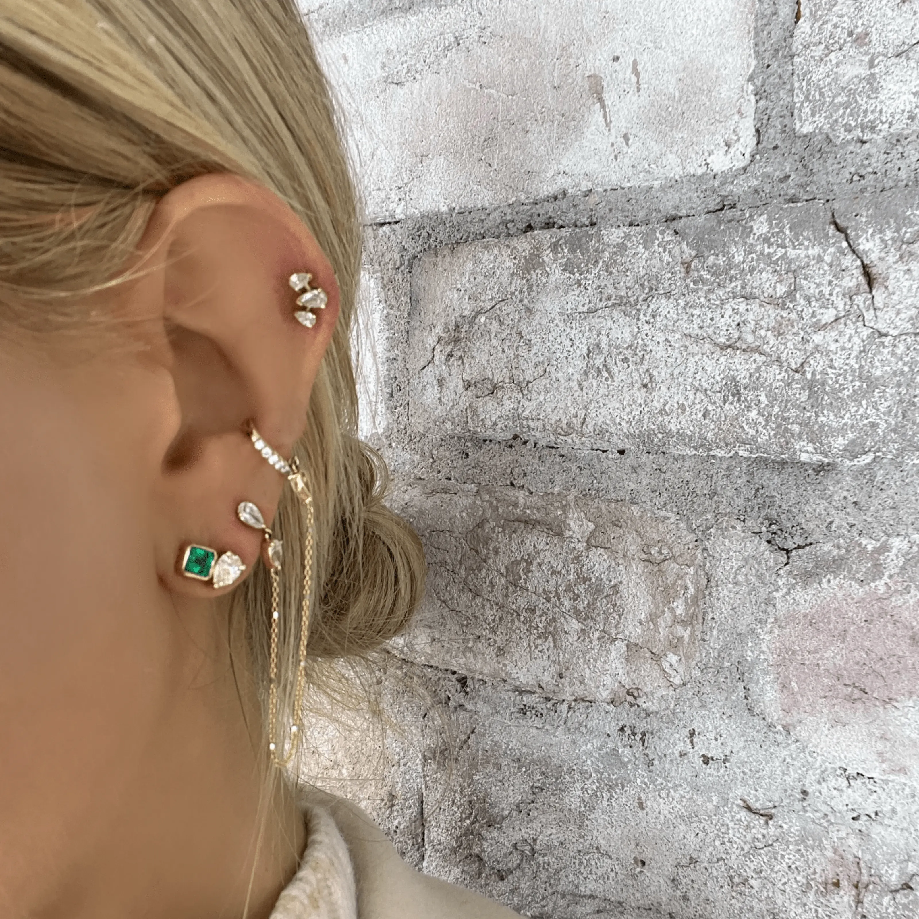 Lovers Duet Emerald & Diamond Stud | Ready to Ship