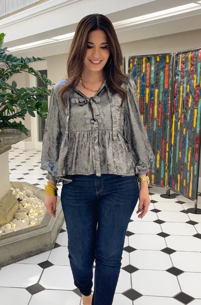 Metallic Bow Ties Peplum Top
