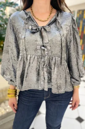 Metallic Bow Ties Peplum Top