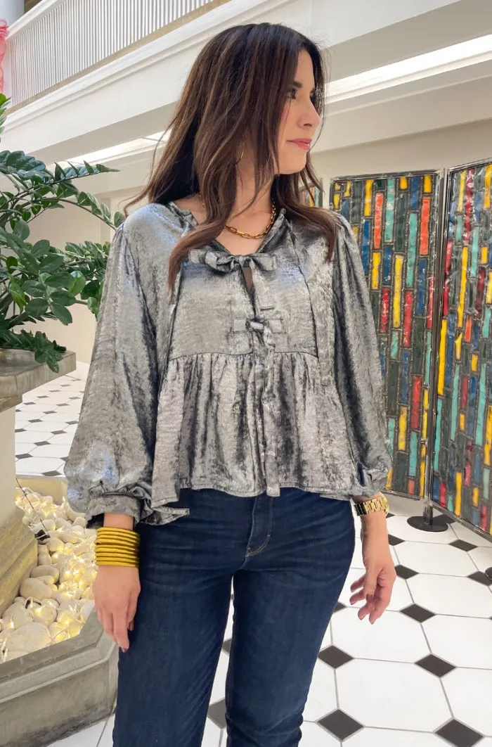 Metallic Bow Ties Peplum Top