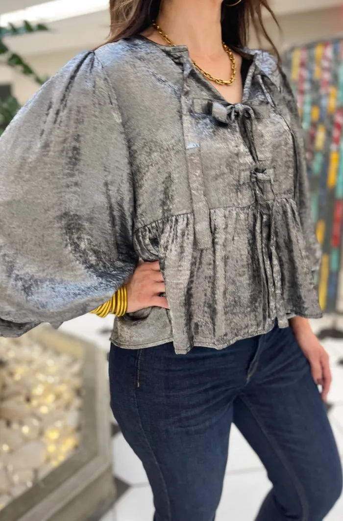 Metallic Bow Ties Peplum Top