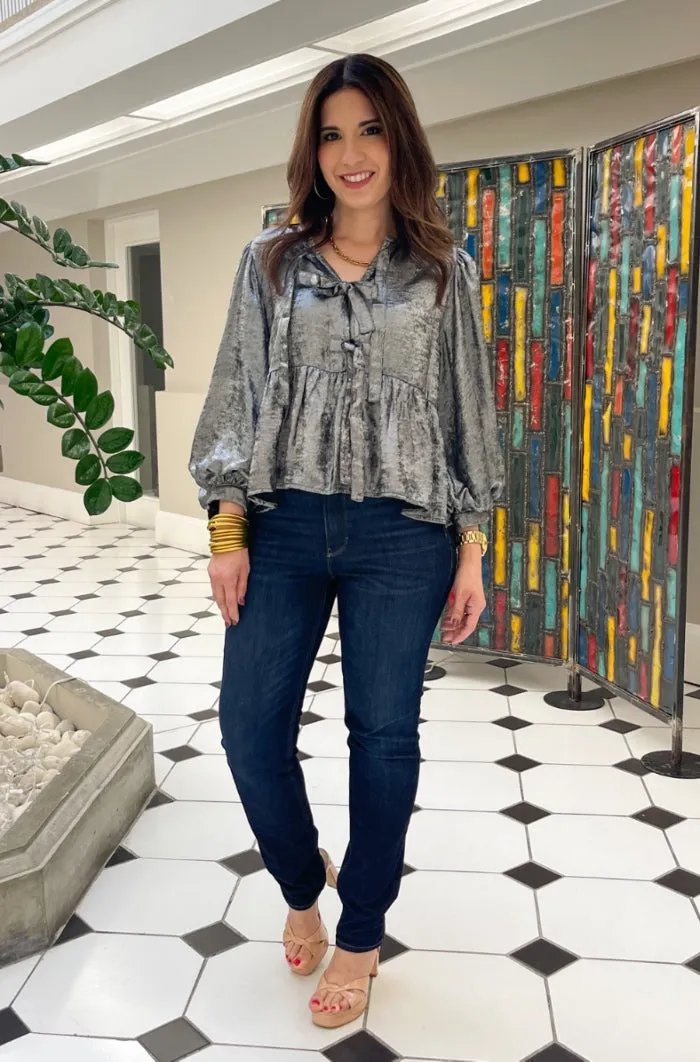 Metallic Bow Ties Peplum Top