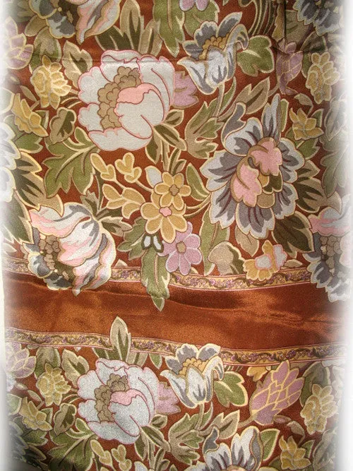 New w/Defect Vintage Y2K 90s Scarf Scarves 51.5" x 10.5" Floral Print Brown Boho