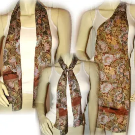 New w/Defect Vintage Y2K 90s Scarf Scarves 51.5" x 10.5" Floral Print Brown Boho