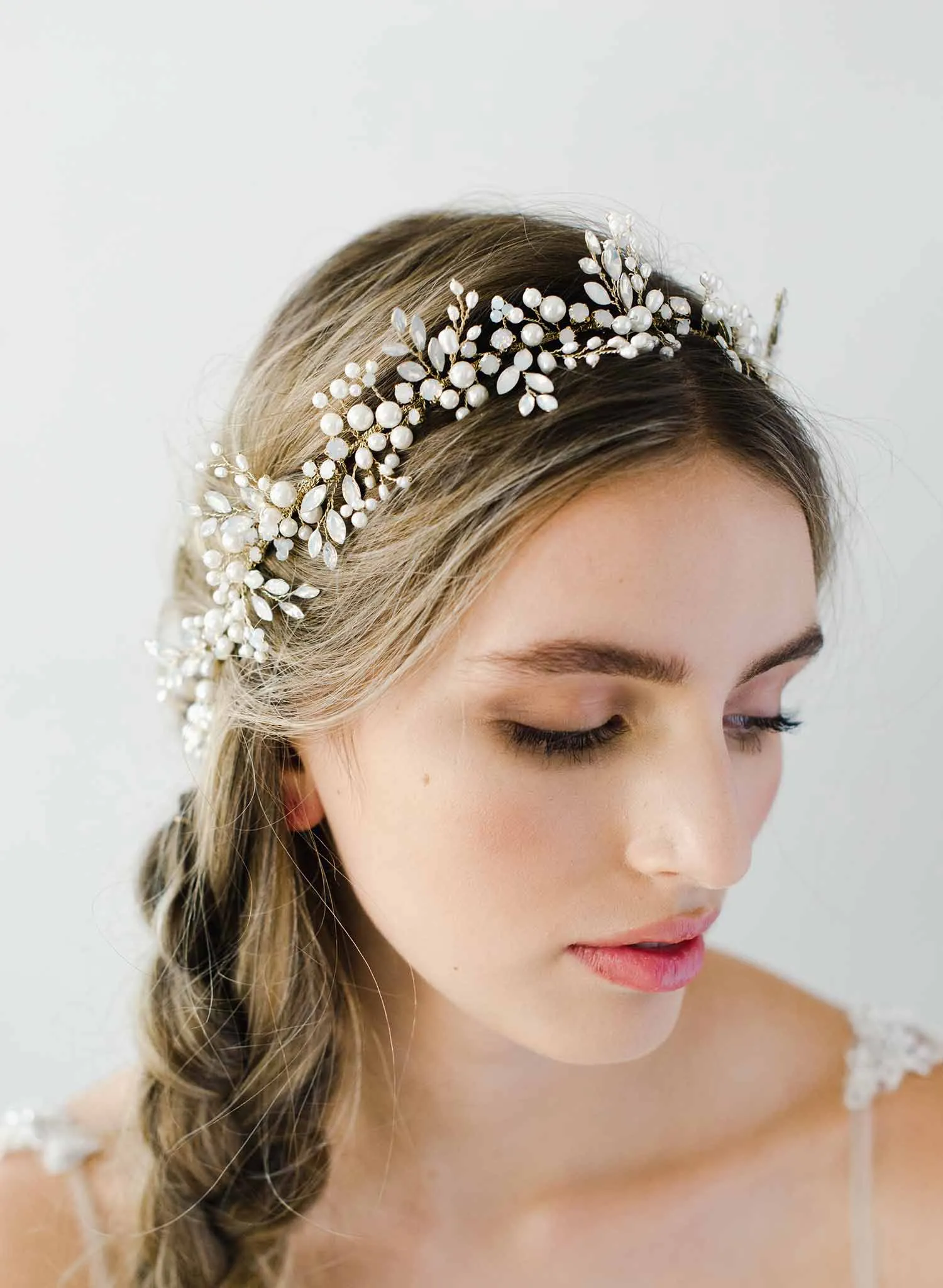 Opal and pearl lush bridal hair vine - Style #2042