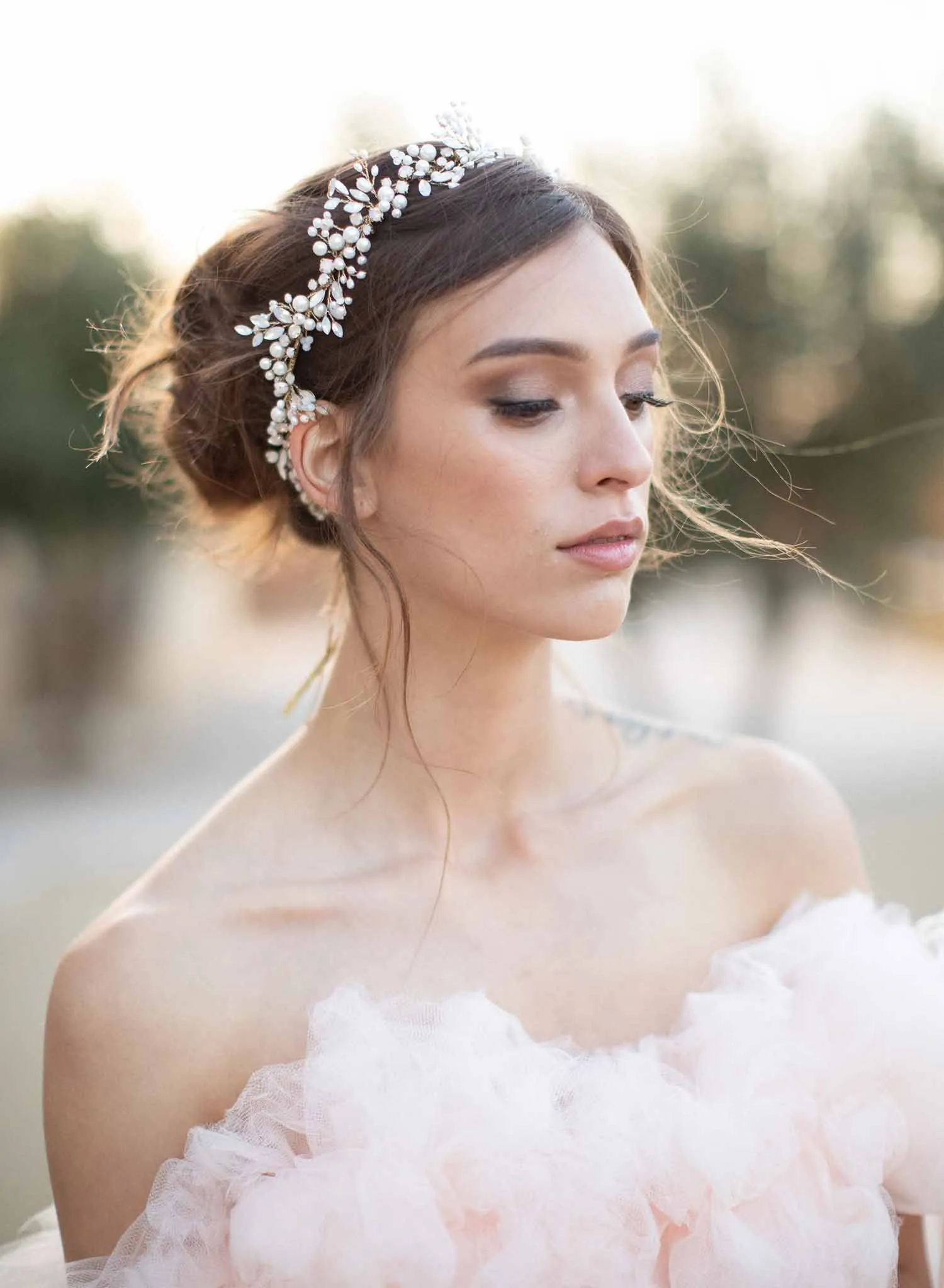 Opal and pearl lush bridal hair vine - Style #2042