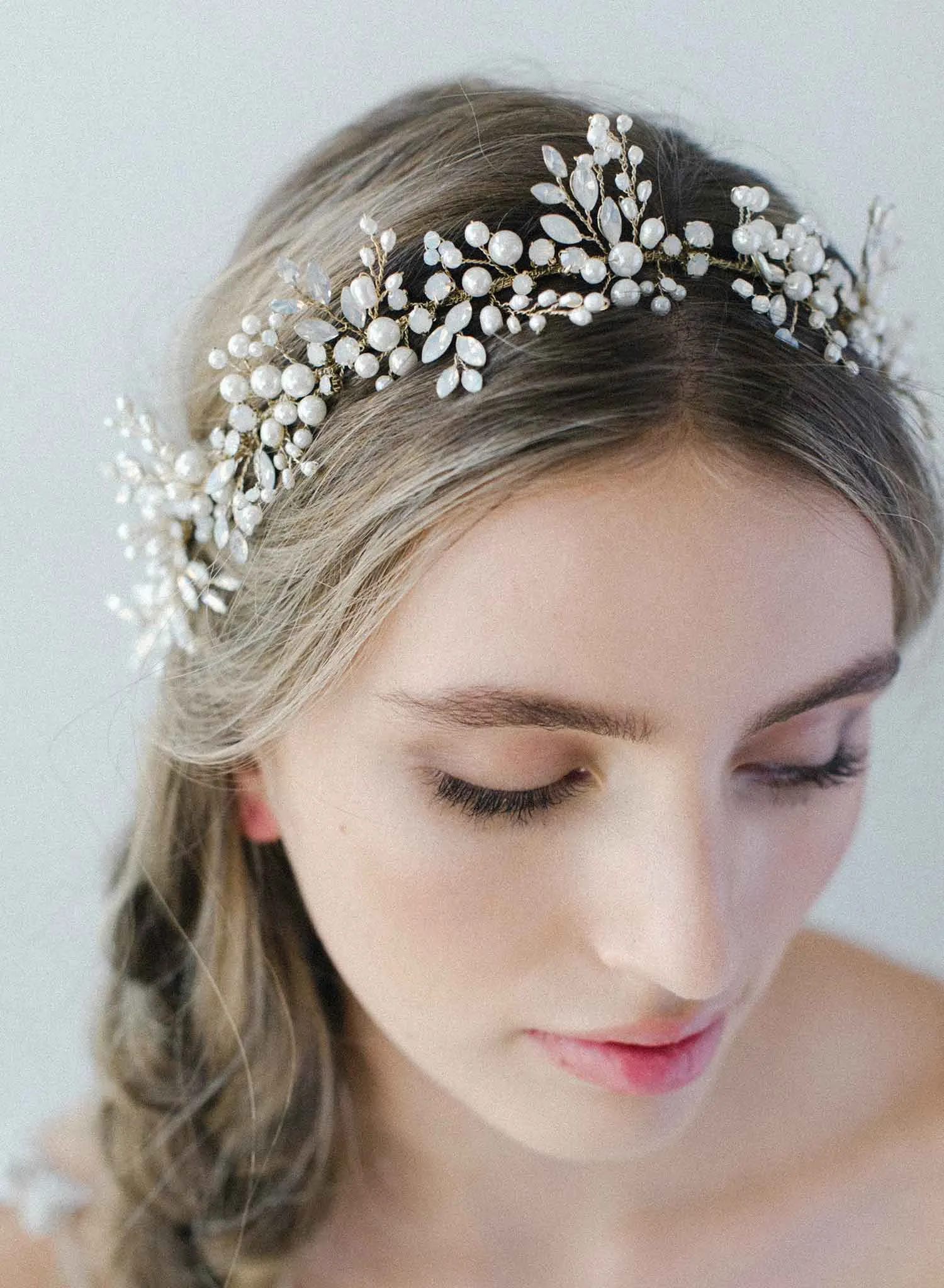 Opal and pearl lush bridal hair vine - Style #2042