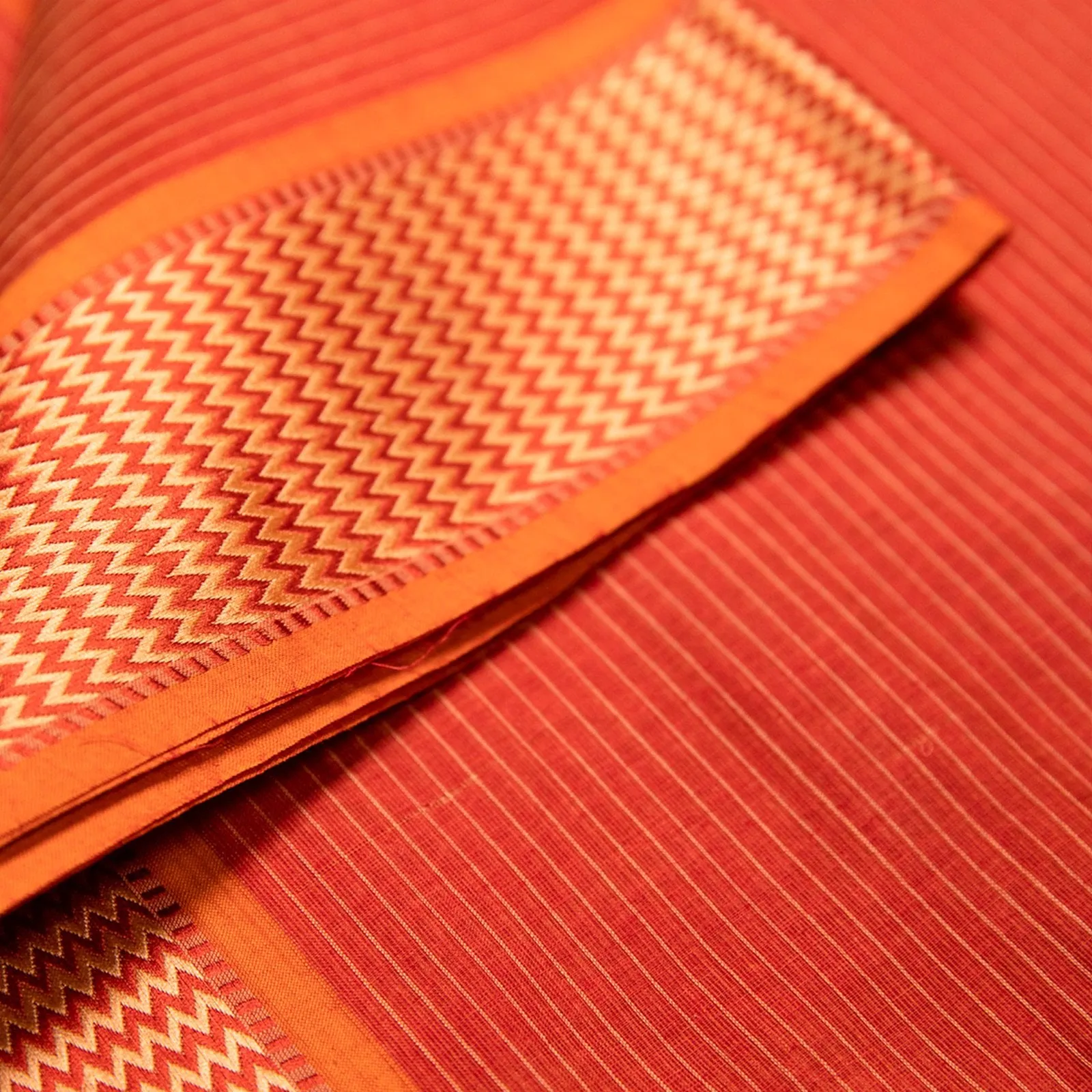 Orange & Gold Silk Maheshwari Dupatta
