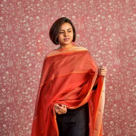 Orange & Gold Silk Maheshwari Dupatta