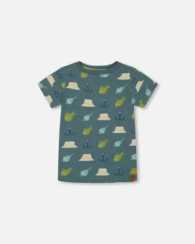 Printed Organic Cotton Tee Teal And Peach