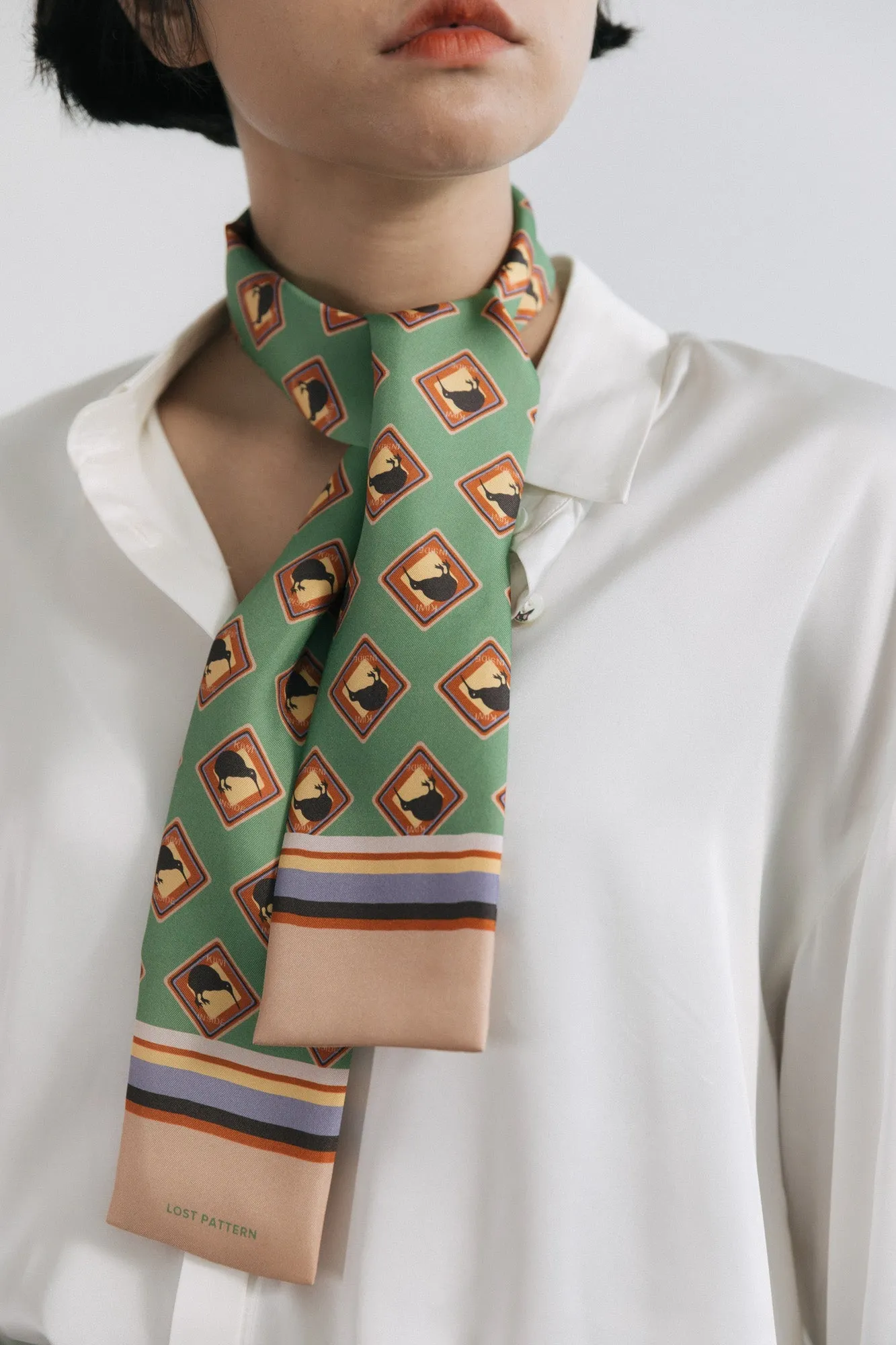 "Kiwi" Silk Twilly Neck Bow - Green