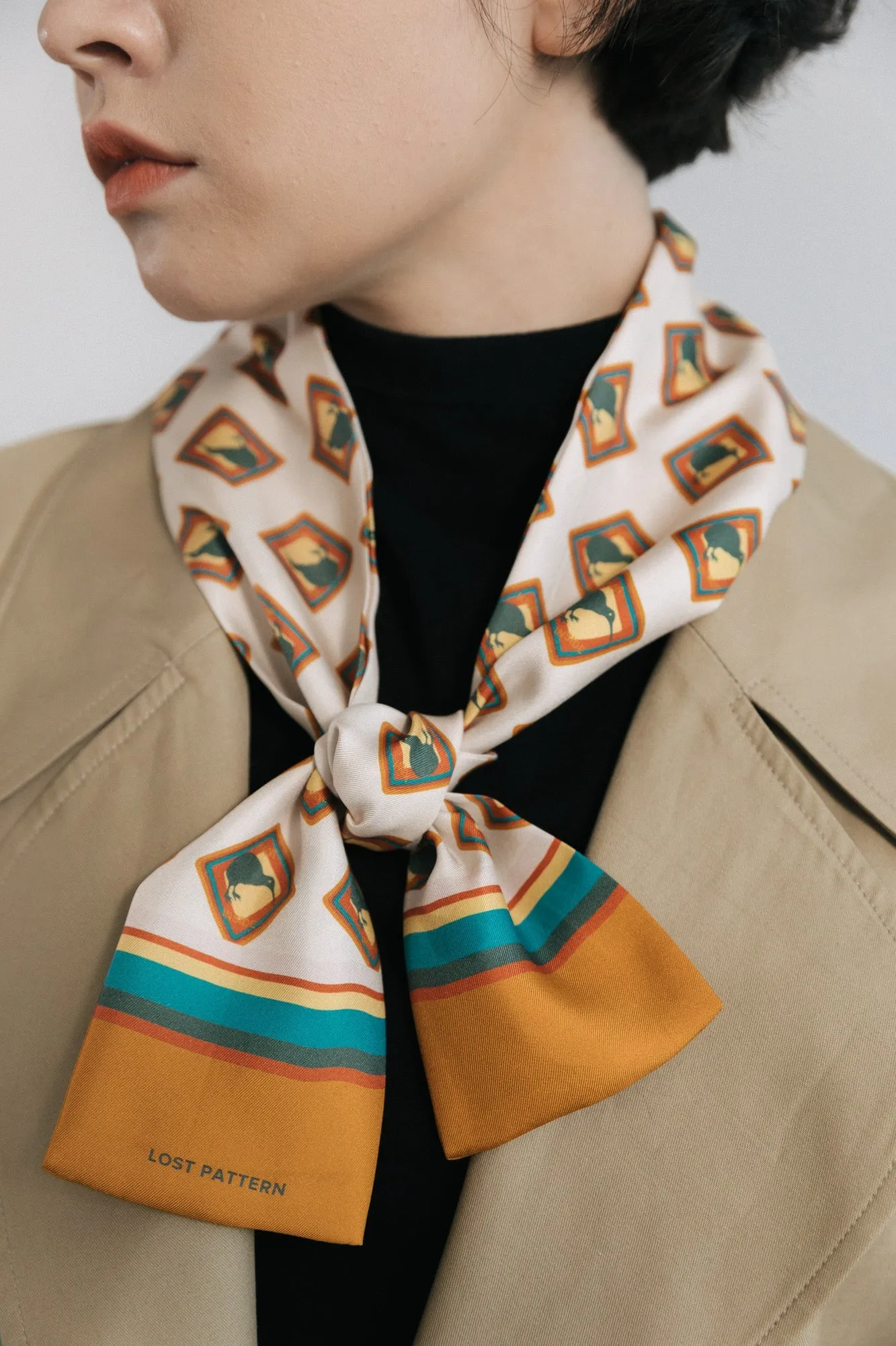 "Kiwi" Silk Twilly Neck Bow - Orange