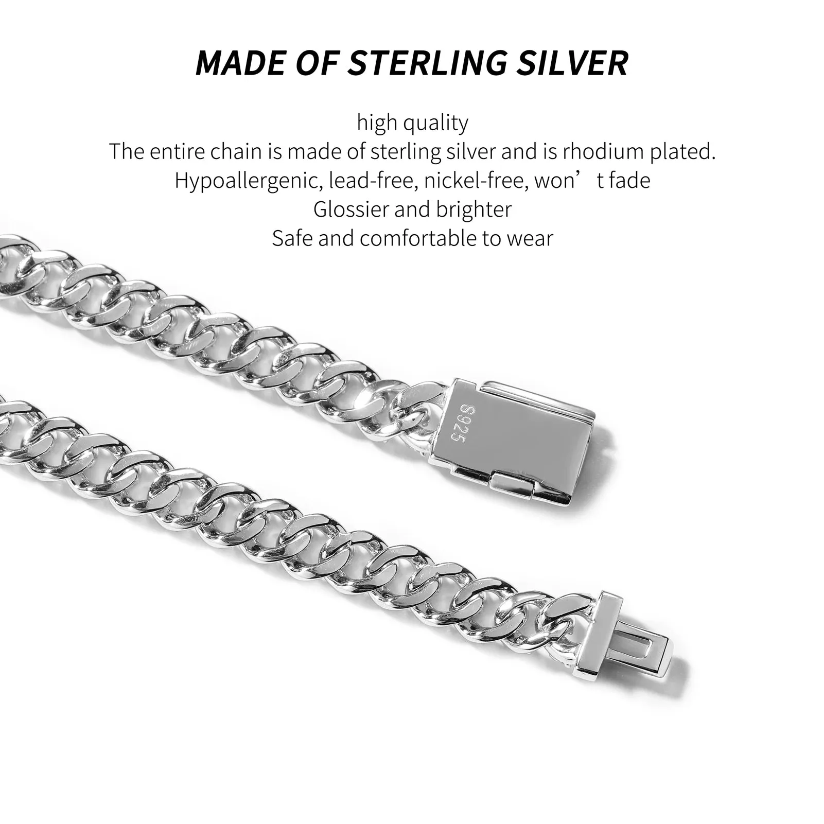 S925 6mm Cuban Chain Miami Sterling Silver Necklace Plated Moissanite Stone Dimond