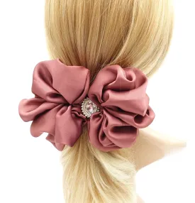 satin ruffle hair barrette, rhinestone hair barrette for women