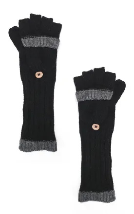 SWG132 Black Knit Pop Top Gloves With Button (12prs Pack)