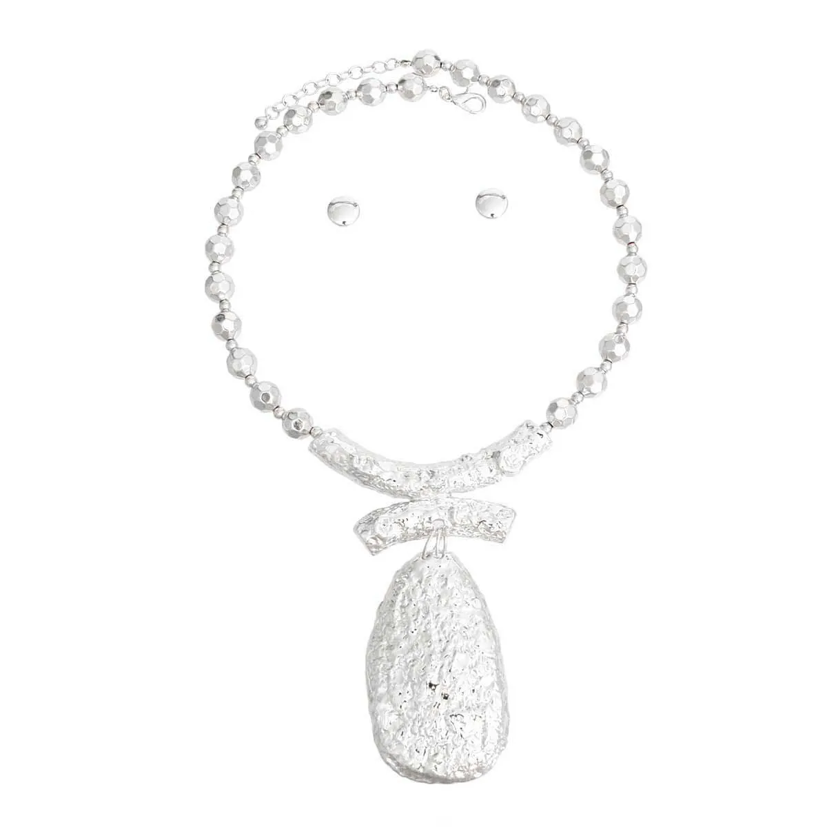 Teardrop Pendant Necklace Set - Silver