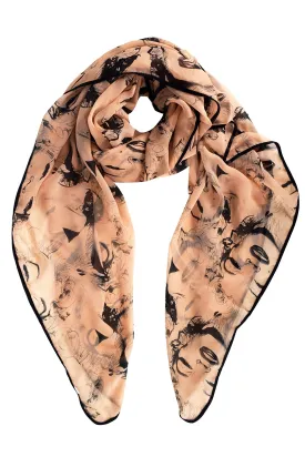 Vintage Chiffon Feel Marilyn Monroe Design Scarf/wrap w/Silk Black Border