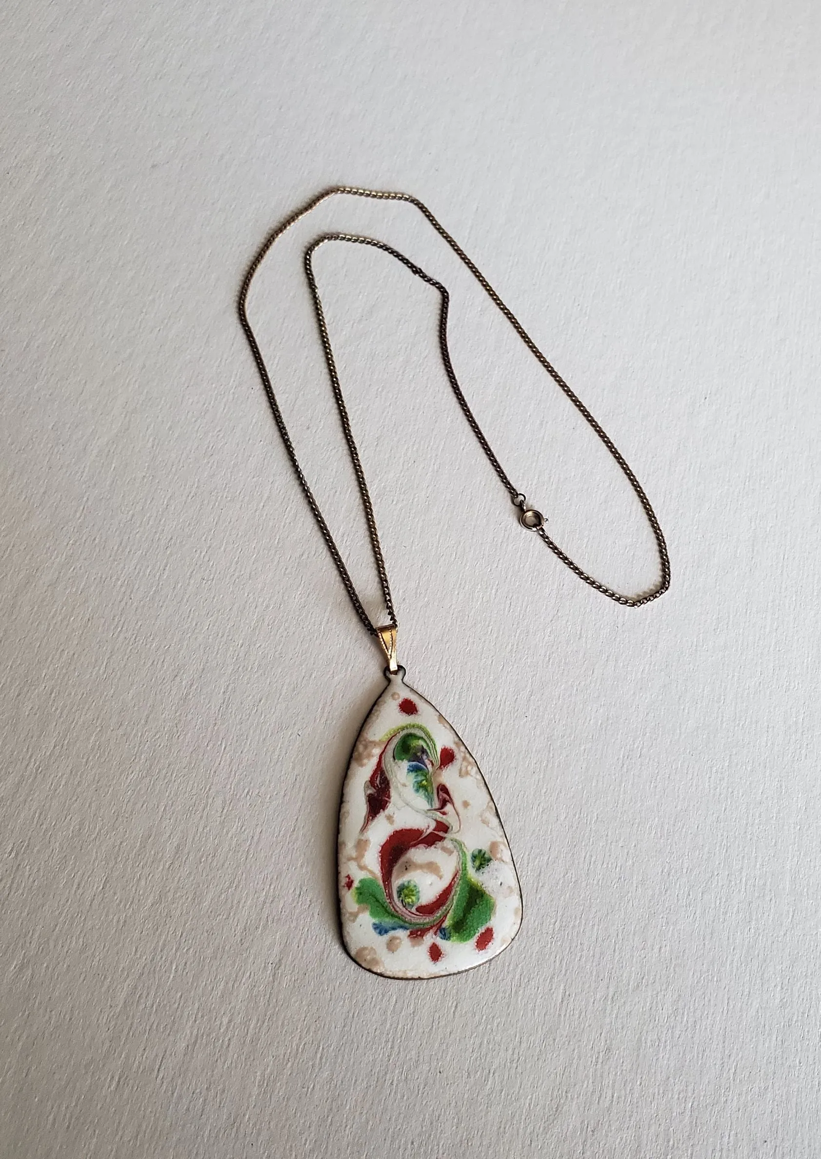 Vintage Modernist Abstract Artisan Enamel on Copper Pendant Necklace