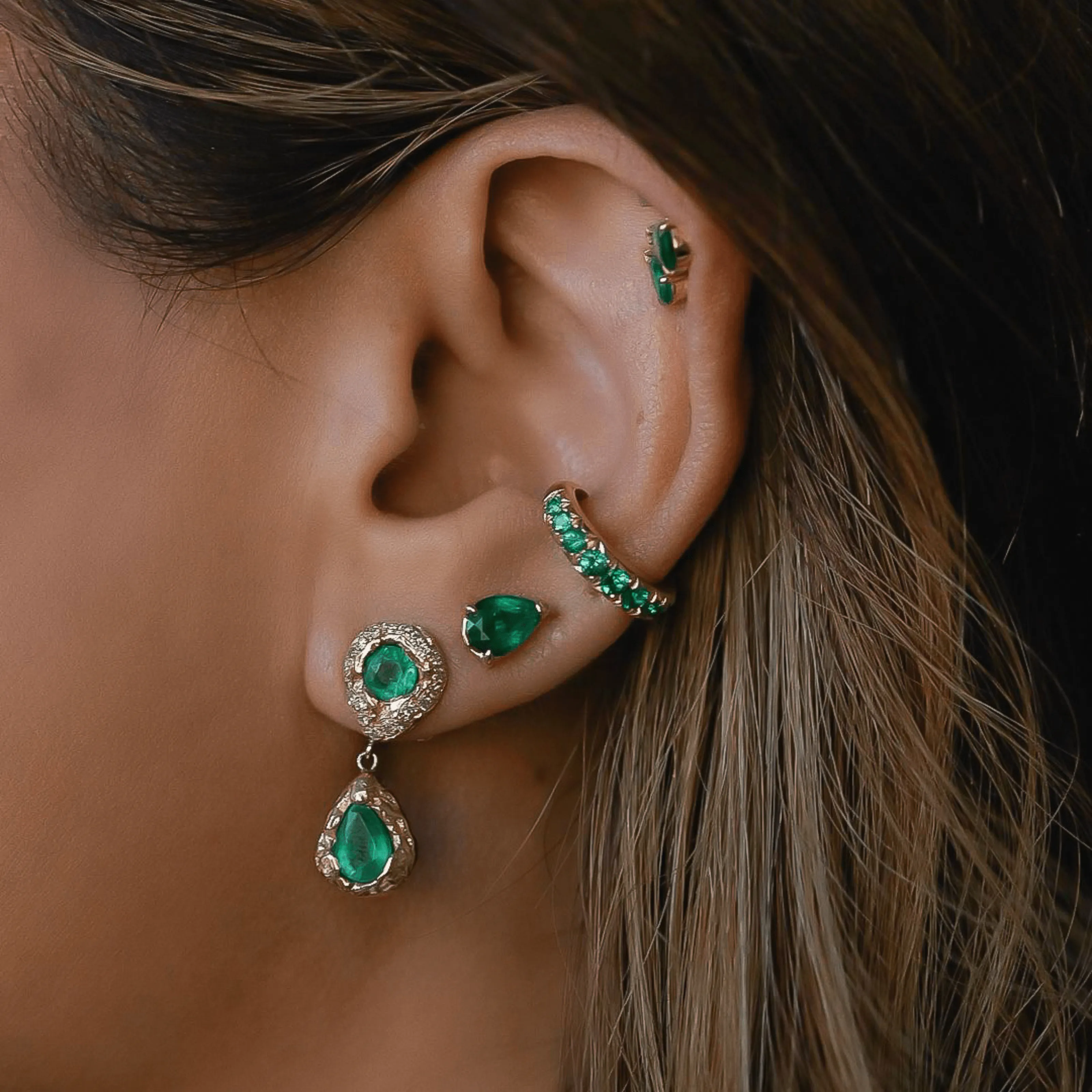 Water Drop Emerald Studs
