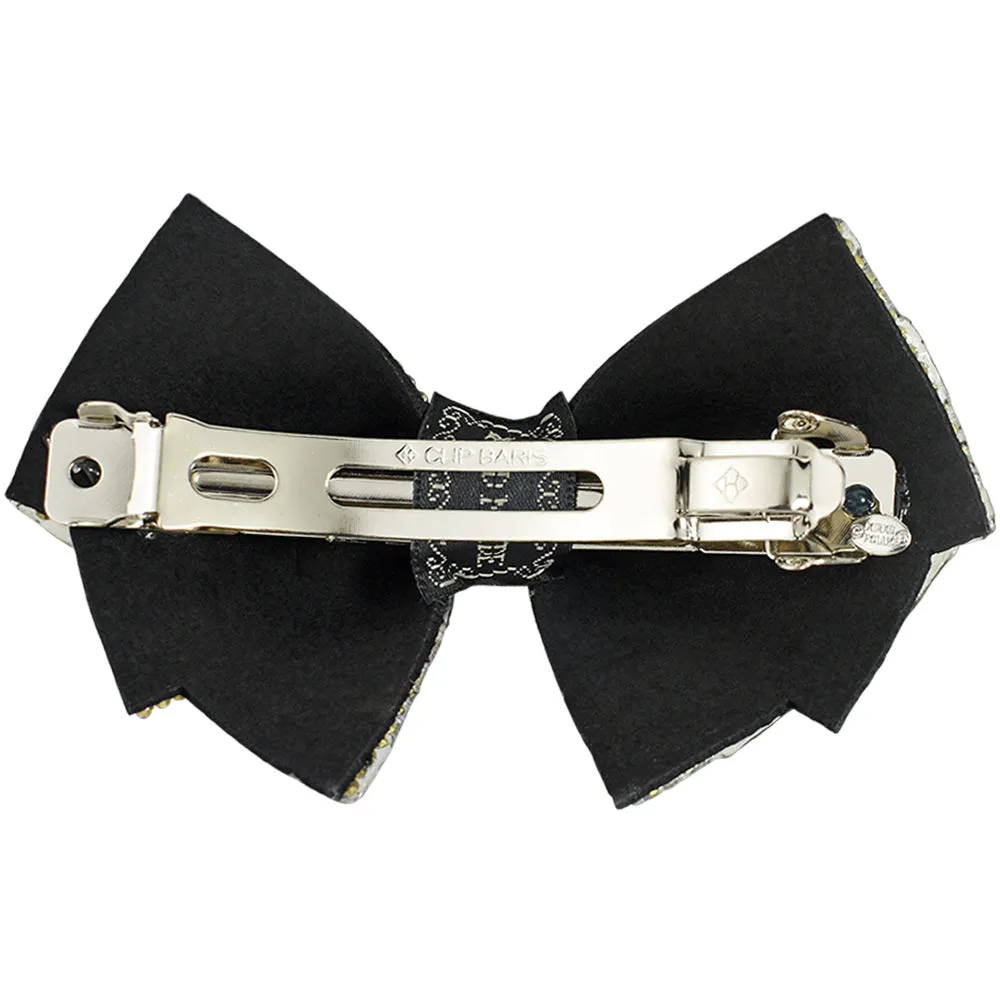 Whimsical Romance Bow Hair Barrette (Silvertone/Jet)