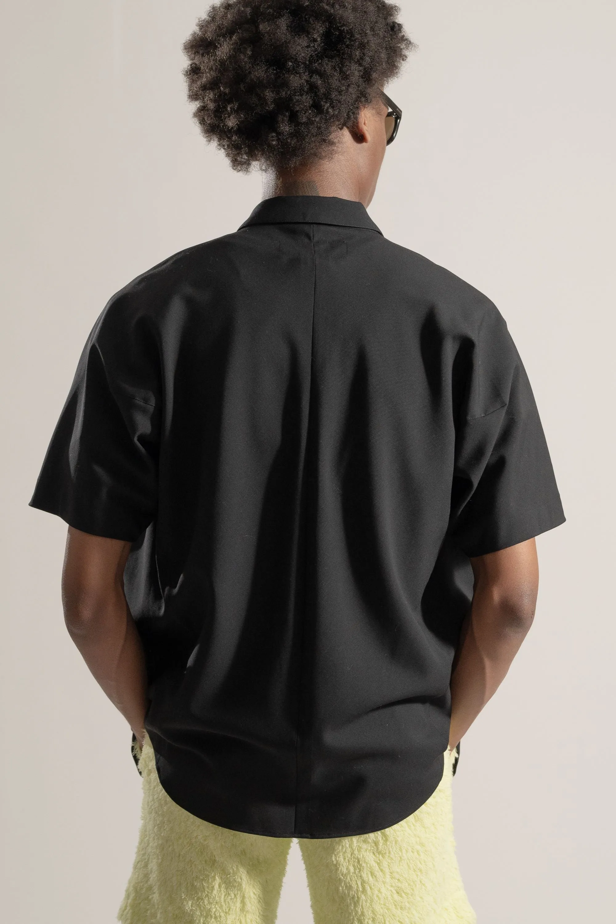 Wool Tropical Overshirt in Black