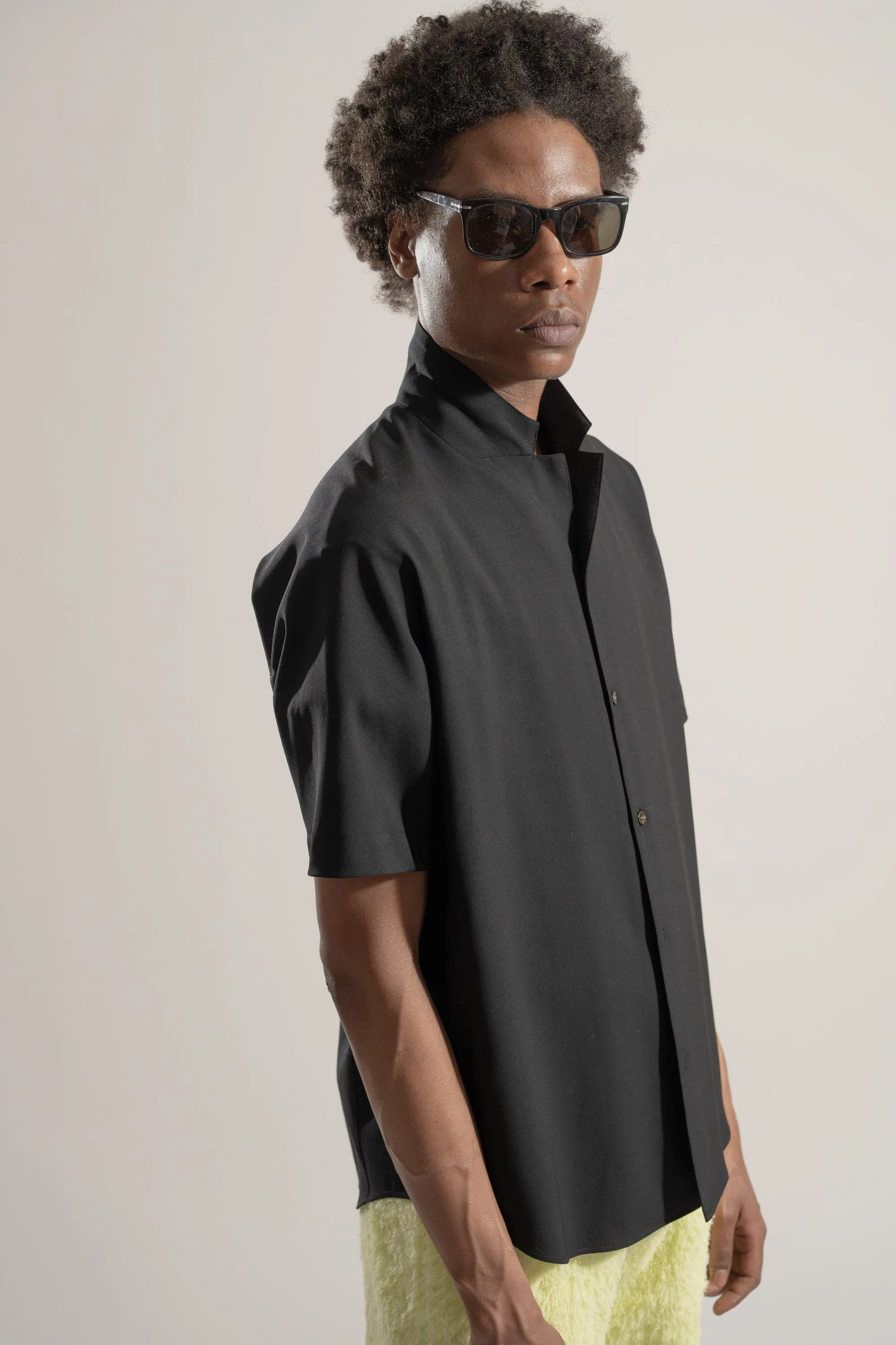 Wool Tropical Overshirt in Black